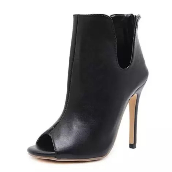 Black Open Toe Heeled Ankle Boots - Picture 6 of 9